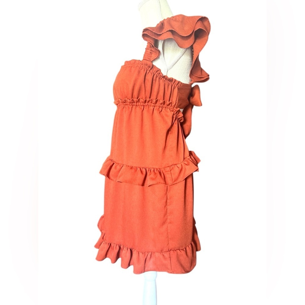 WeWoreWhat Rust Ruffle Mini DressXS-S - Picture 10 of 10